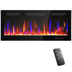 Wall-mounted or recessed electric fireplace, 900W/1800W, 12-color flame effect, 5 brightness levels, 106.7 x 9.4 x 47 cm, black