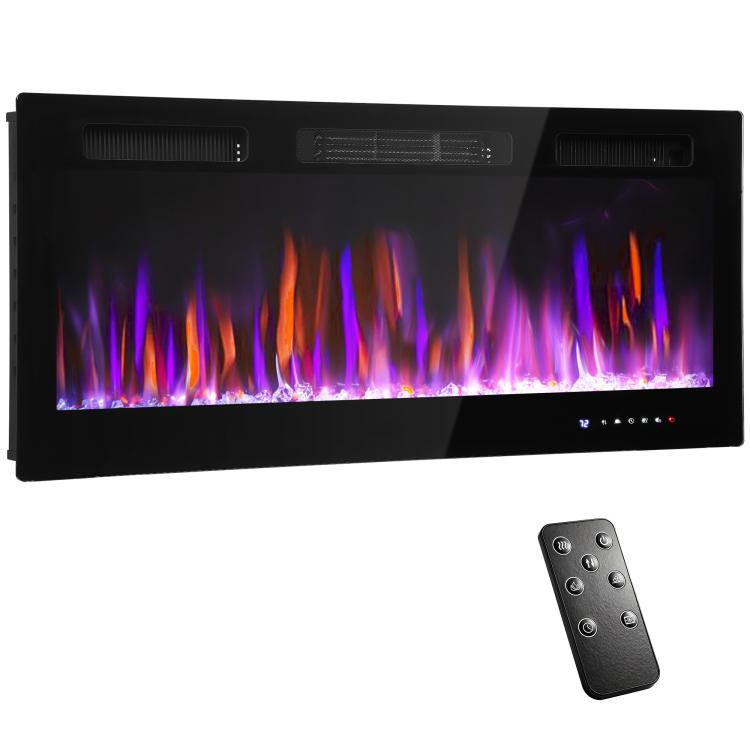 Wall-mounted or recessed electric fireplace, 900W/1800W, 12-color flame effect, 5 brightness levels, 106.7 x 9.4 x 47 cm, black