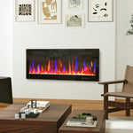 Wall-mounted or recessed electric fireplace, 900W/1800W, 12-color flame effect, 5 brightness levels, 106.7 x 9.4 x 47 cm, black