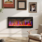 Wall-mounted or recessed electric fireplace, 900W/1800W, 12-color flame effect, 5 brightness levels, 106.7 x 9.4 x 47 cm, black