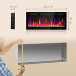 Wall-mounted or recessed electric fireplace, 900W/1800W, 12-color flame effect, 5 brightness levels, 106.7 x 9.4 x 47 cm, black