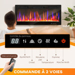 Wall-mounted or recessed electric fireplace, 900W/1800W, 12-color flame effect, 5 brightness levels, 106.7 x 9.4 x 47 cm, black