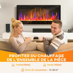 Wall-mounted or recessed electric fireplace, 900W/1800W, 12-color flame effect, 5 brightness levels, 106.7 x 9.4 x 47 cm, black