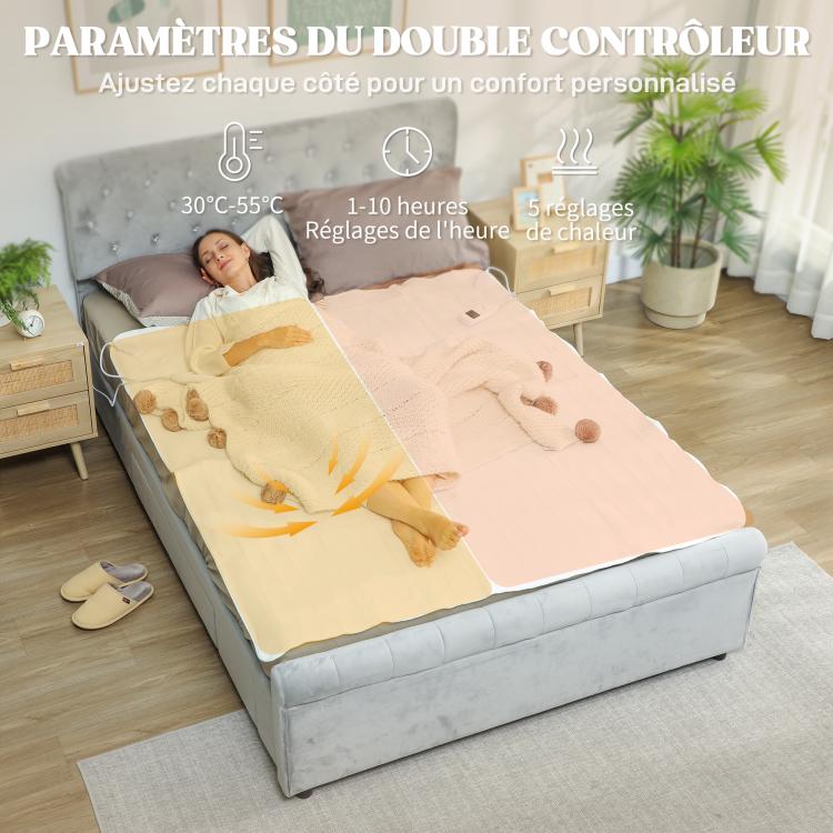 Heated blanket/throw with dual controls, 5 heat settings, 10-hour timer, 160x140cm, white