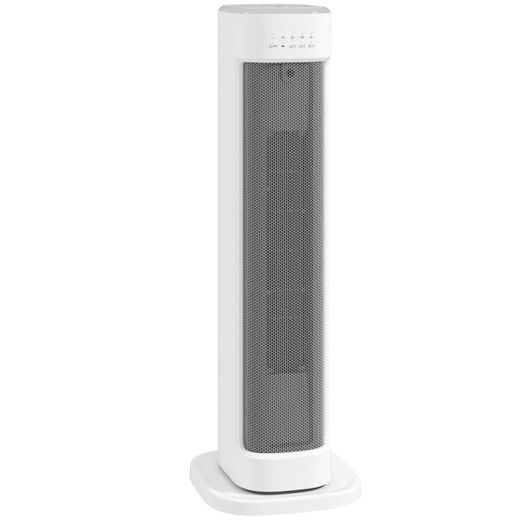 PTC ceramic space heater, 2000W electric heater with adjustable thermostat and timer, 21 x 19.7 x 61 cm, white