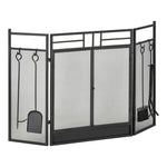 Wide Fireplace or Stove Screen – 2-in-1 Spark Guard with Accessories – 3-Panel Folding Design with Door – Black Steel