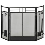 Wide Fireplace or Stove Screen – 2-in-1 Spark Guard with Accessories – 3-Panel Folding Design with Door – Black Steel