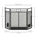 Wide Fireplace or Stove Screen – 2-in-1 Spark Guard with Accessories – 3-Panel Folding Design with Door – Black Steel
