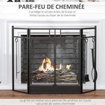 Wide Fireplace or Stove Screen – 2-in-1 Spark Guard with Accessories – 3-Panel Folding Design with Door – Black Steel