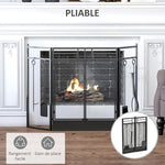 Wide Fireplace or Stove Screen – 2-in-1 Spark Guard with Accessories – 3-Panel Folding Design with Door – Black Steel