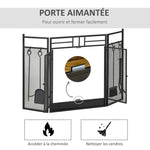 Wide Fireplace or Stove Screen – 2-in-1 Spark Guard with Accessories – 3-Panel Folding Design with Door – Black Steel