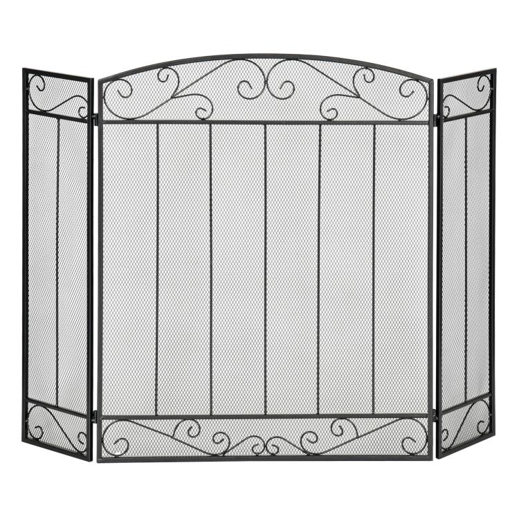 Fireplace Protection Screen – Large Fire Guard for Fireplace or Stove – Spark Guard – Safety Barrier – 3-Panel Folding Design – Black Steel