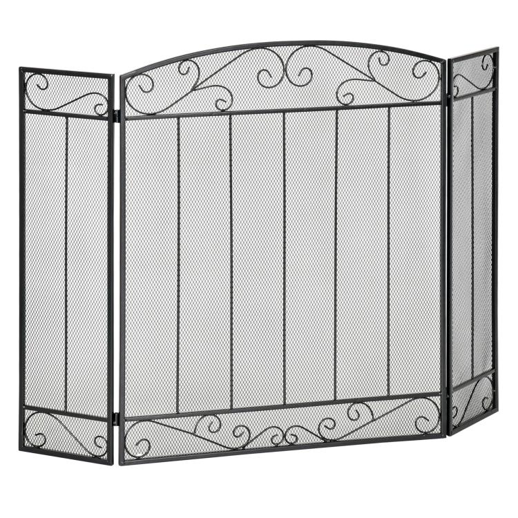 Fireplace Protection Screen – Large Fire Guard for Fireplace or Stove – Spark Guard – Safety Barrier – 3-Panel Folding Design – Black Steel
