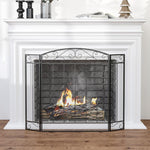 Fireplace Protection Screen – Large Fire Guard for Fireplace or Stove – Spark Guard – Safety Barrier – 3-Panel Folding Design – Black Steel