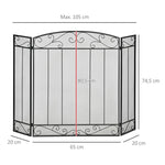 Fireplace Protection Screen – Large Fire Guard for Fireplace or Stove – Spark Guard – Safety Barrier – 3-Panel Folding Design – Black Steel