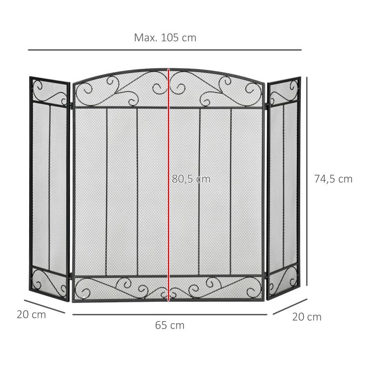 Fireplace Protection Screen – Large Fire Guard for Fireplace or Stove – Spark Guard – Safety Barrier – 3-Panel Folding Design – Black Steel