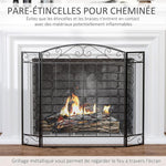 Fireplace Protection Screen – Large Fire Guard for Fireplace or Stove – Spark Guard – Safety Barrier – 3-Panel Folding Design – Black Steel