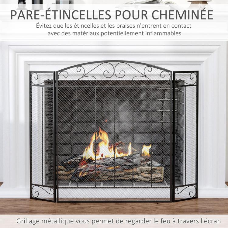 Fireplace Protection Screen – Large Fire Guard for Fireplace or Stove – Spark Guard – Safety Barrier – 3-Panel Folding Design – Black Steel