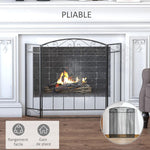 Fireplace Protection Screen – Large Fire Guard for Fireplace or Stove – Spark Guard – Safety Barrier – 3-Panel Folding Design – Black Steel