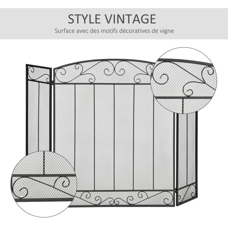 Fireplace Protection Screen – Large Fire Guard for Fireplace or Stove – Spark Guard – Safety Barrier – 3-Panel Folding Design – Black Steel