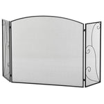Fireplace spark guard, 3 panels, foldable, flexible, metal, black, 132.5 x 76.5 cm