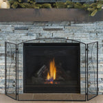 Fireplace spark guard, 3 panels, foldable, flexible, metal, black, 132.5 x 76.5 cm