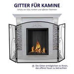 Fireplace spark guard, 3 panels, foldable, flexible, metal, black, 132.5 x 76.5 cm