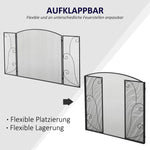 Fireplace spark guard, 3 panels, foldable, flexible, metal, black, 132.5 x 76.5 cm
