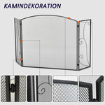 Fireplace spark guard, 3 panels, foldable, flexible, metal, black, 132.5 x 76.5 cm