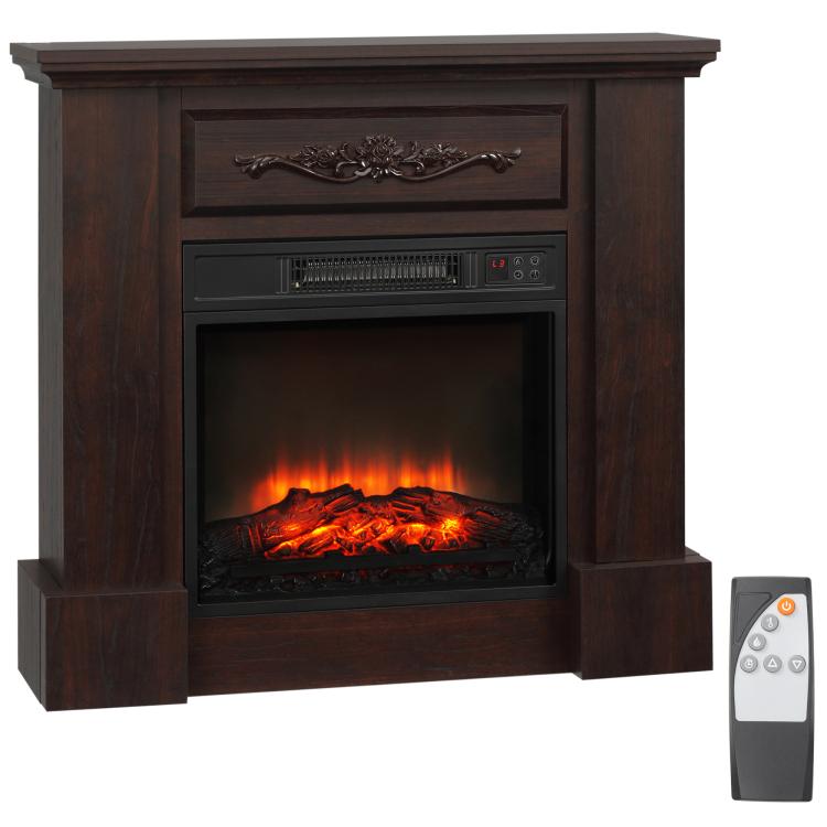 32 inch Electric Fireplace with Mantel, Freestanding Heater with LED Log Flame, Overheat Protection and Remote Control, 1400W, White