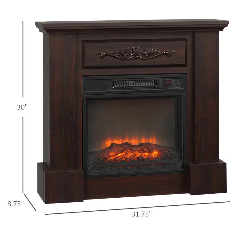 32 inch Electric Fireplace with Mantel, Freestanding Heater with LED Log Flame, Overheat Protection and Remote Control, 1400W, White
