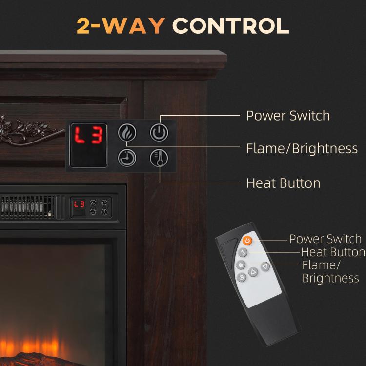 32 inch Electric Fireplace with Mantel, Freestanding Heater with LED Log Flame, Overheat Protection and Remote Control, 1400W, White