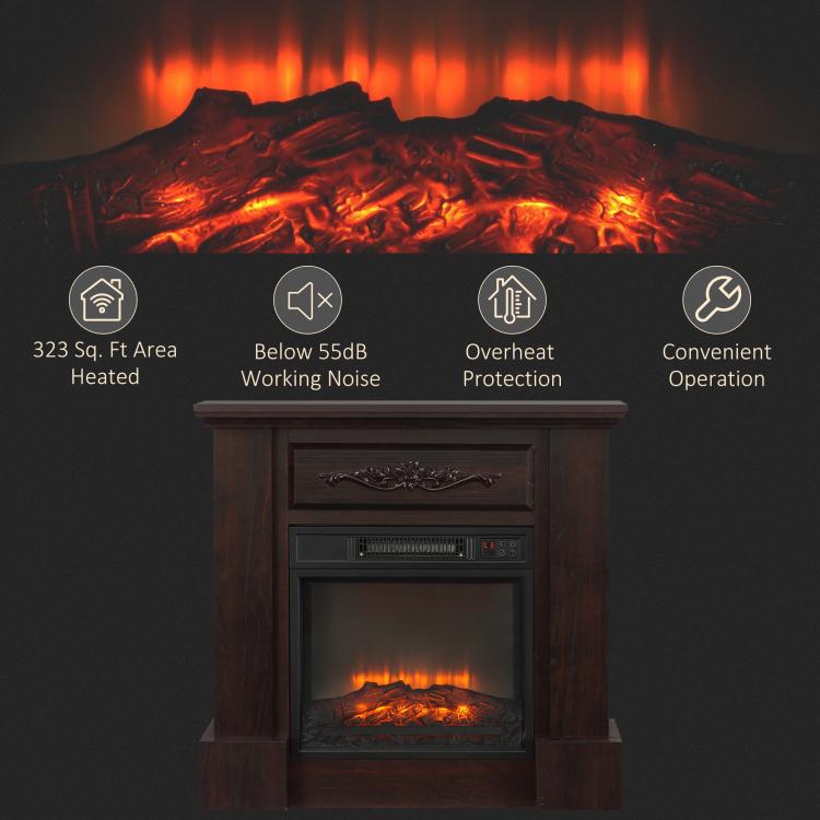 32 inch Electric Fireplace with Mantel, Freestanding Heater with LED Log Flame, Overheat Protection and Remote Control, 1400W, White