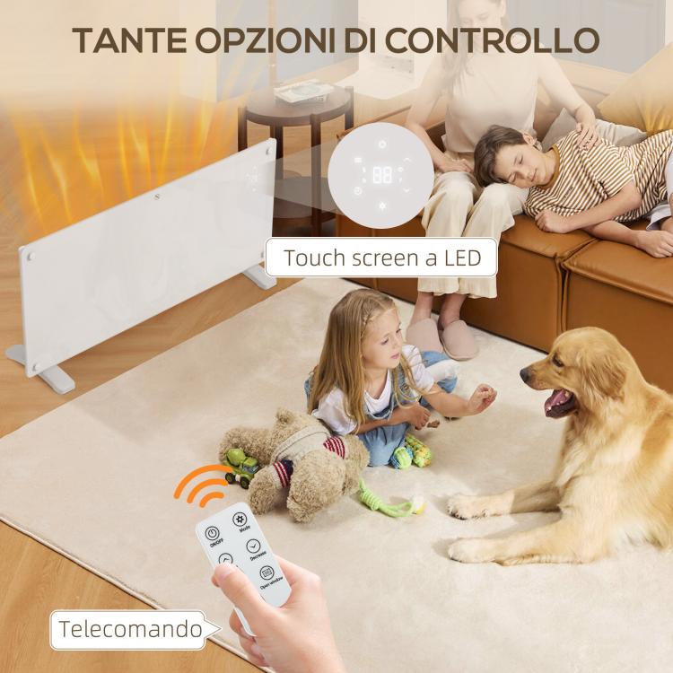 2000W Convection Heater with Adjustable Temperature, Remote Control, and Timer, 87x21.5x44.5 cm, White