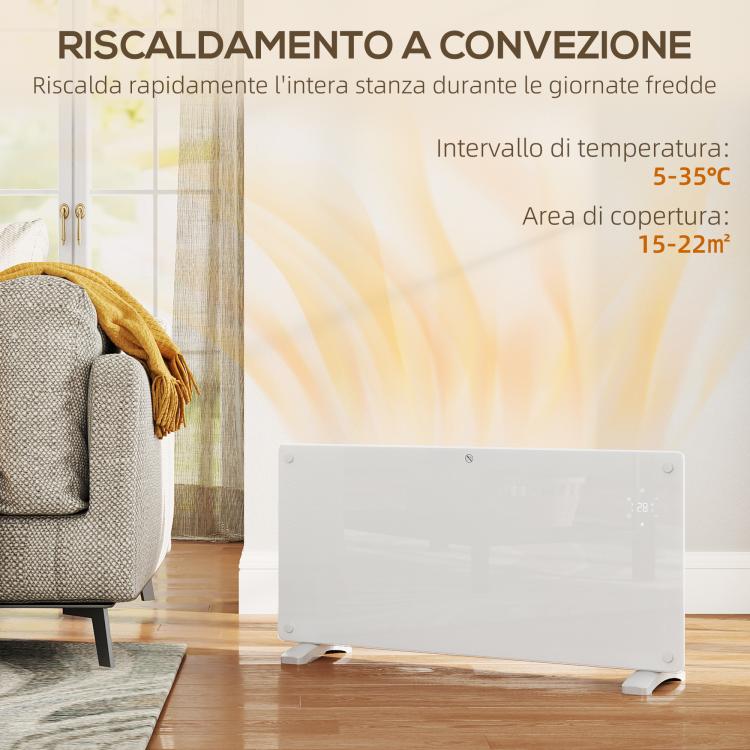 2000W Convection Heater with Adjustable Temperature, Remote Control, and Timer, 87x21.5x44.5 cm, White