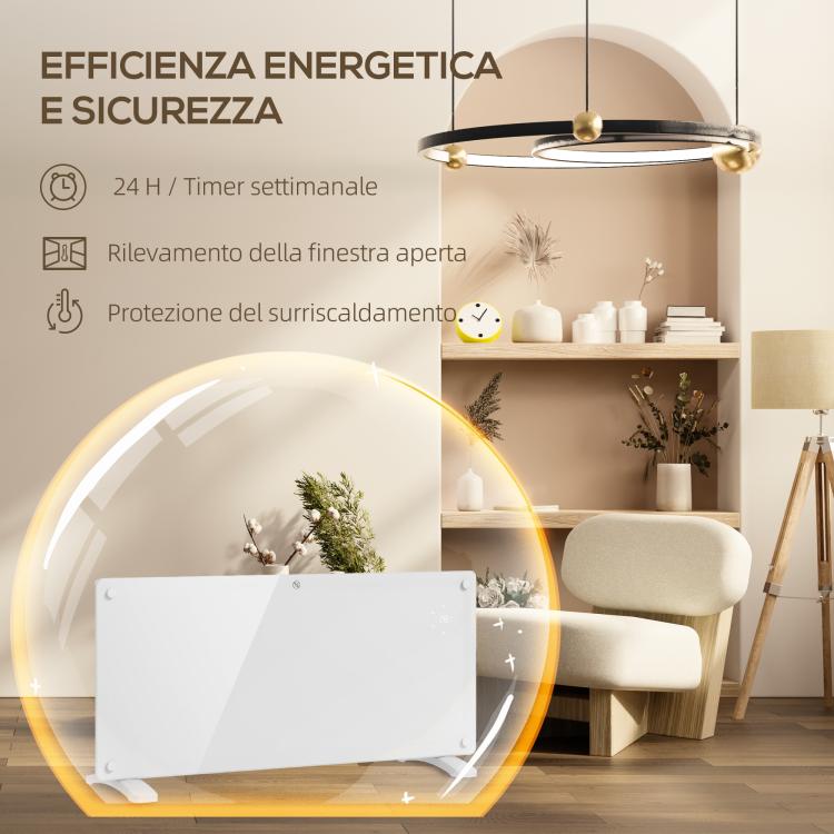 2000W Convection Heater with Adjustable Temperature, Remote Control, and Timer, 87x21.5x44.5 cm, White