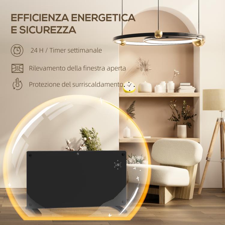 2000W Convection Heater with Adjustable Temperature, Remote Control, 24-Hour and Weekly Timer, Black