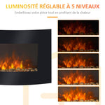 Wall-mounted electric fireplace, LED side lighting, avant-garde design, LED display with remote control and timer, 900/1800 W, adjustable brightness, black.