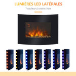 Wall-mounted electric fireplace, LED side lighting, avant-garde design, LED display with remote control and timer, 900/1800 W, adjustable brightness, black.