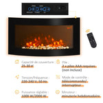 Wall-mounted electric fireplace with LED side lighting, avant-garde design, LED display, remote control, and timer; 1000/2000 W, adjustable brightness, black.