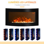 Wall-mounted electric fireplace with LED side lighting, avant-garde design, LED display, remote control, and timer; 1000/2000 W, adjustable brightness, black.