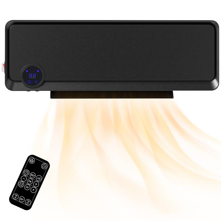 2000W Oscillating Wall-Mounted Fan Heater, PTC Ceramic Heating, 3 Power Levels, 56 x 11.7 x 18.5 cm, Black