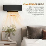 2000W Oscillating Wall-Mounted Fan Heater, PTC Ceramic Heating, 3 Power Levels, 56 x 11.7 x 18.5 cm, Black