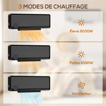 2000W Oscillating Wall-Mounted Fan Heater, PTC Ceramic Heating, 3 Power Levels, 56 x 11.7 x 18.5 cm, Black