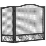 3-Panel Folding Fireplace Screen, 107 x 60 cm, Black Metal
