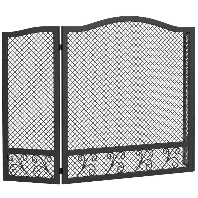 3-Panel Folding Fireplace Screen, 107 x 60 cm, Black Metal