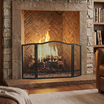 3-Panel Folding Fireplace Screen, 107 x 60 cm, Black Metal