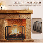 3-Panel Folding Fireplace Screen, 107 x 60 cm, Black Metal