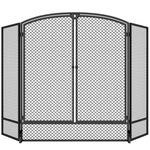 Black 3-Panel, 2-Door Folding Fireplace Screen (122 x 10 x 75 cm)