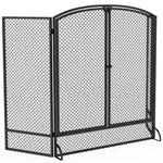 Black 3-Panel, 2-Door Folding Fireplace Screen (122 x 10 x 75 cm)